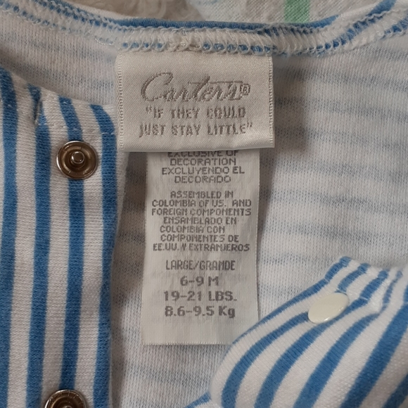 Carter's Vintage Babies Blue and White 100% Cotton Striped Romper Size 6-9 MO - Picture 5 of 8